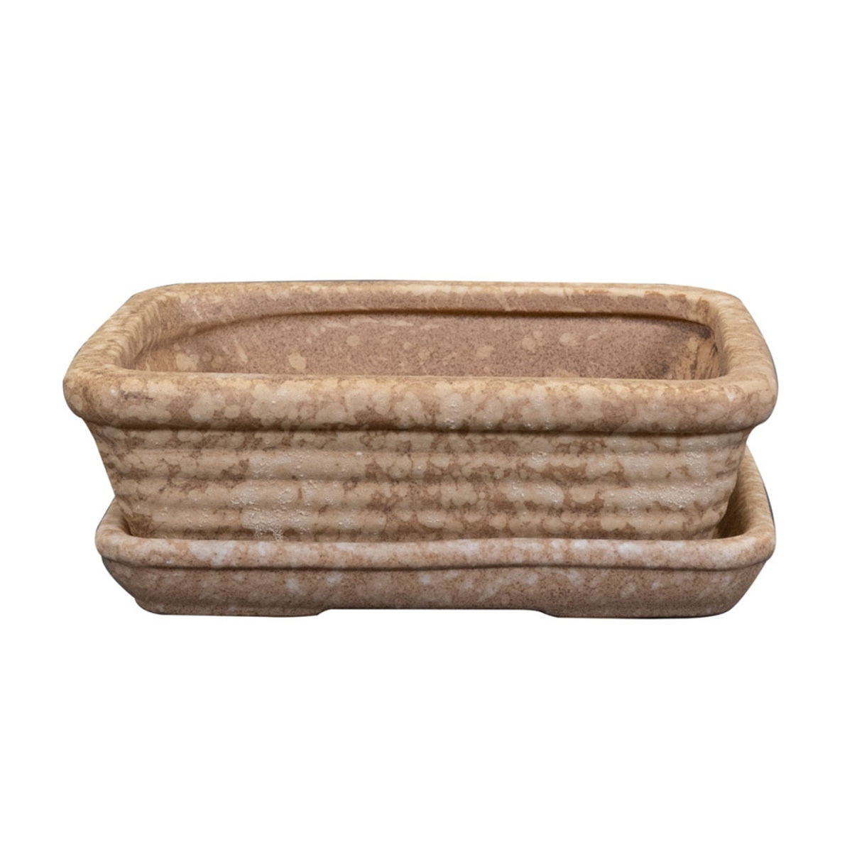 Keramické květináče - Miska hranatá s podmiskou keramická RIKI STONE písková 17x12cm