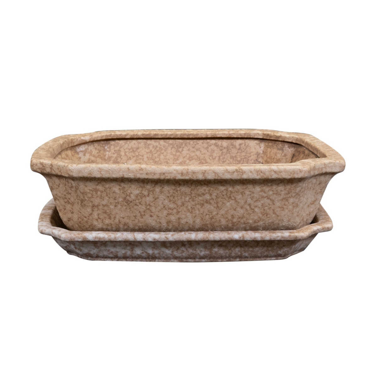 Keramické květináče - Miska hranatá s podmiskou keramická RIKI STONE písková 29x23cm