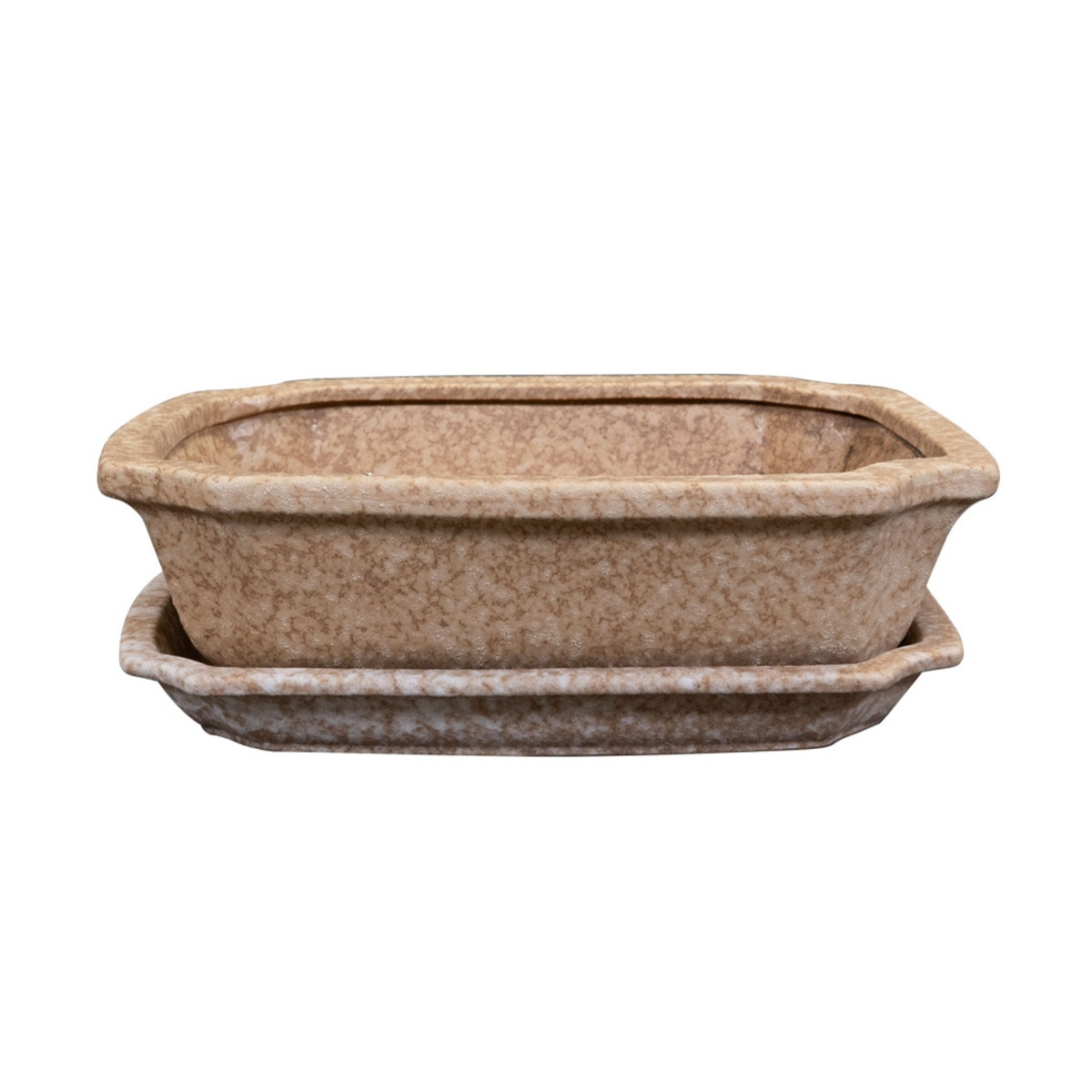 Keramické květináče - Miska hranatá s podmiskou keramická RIKI STONE písková 32x27cm