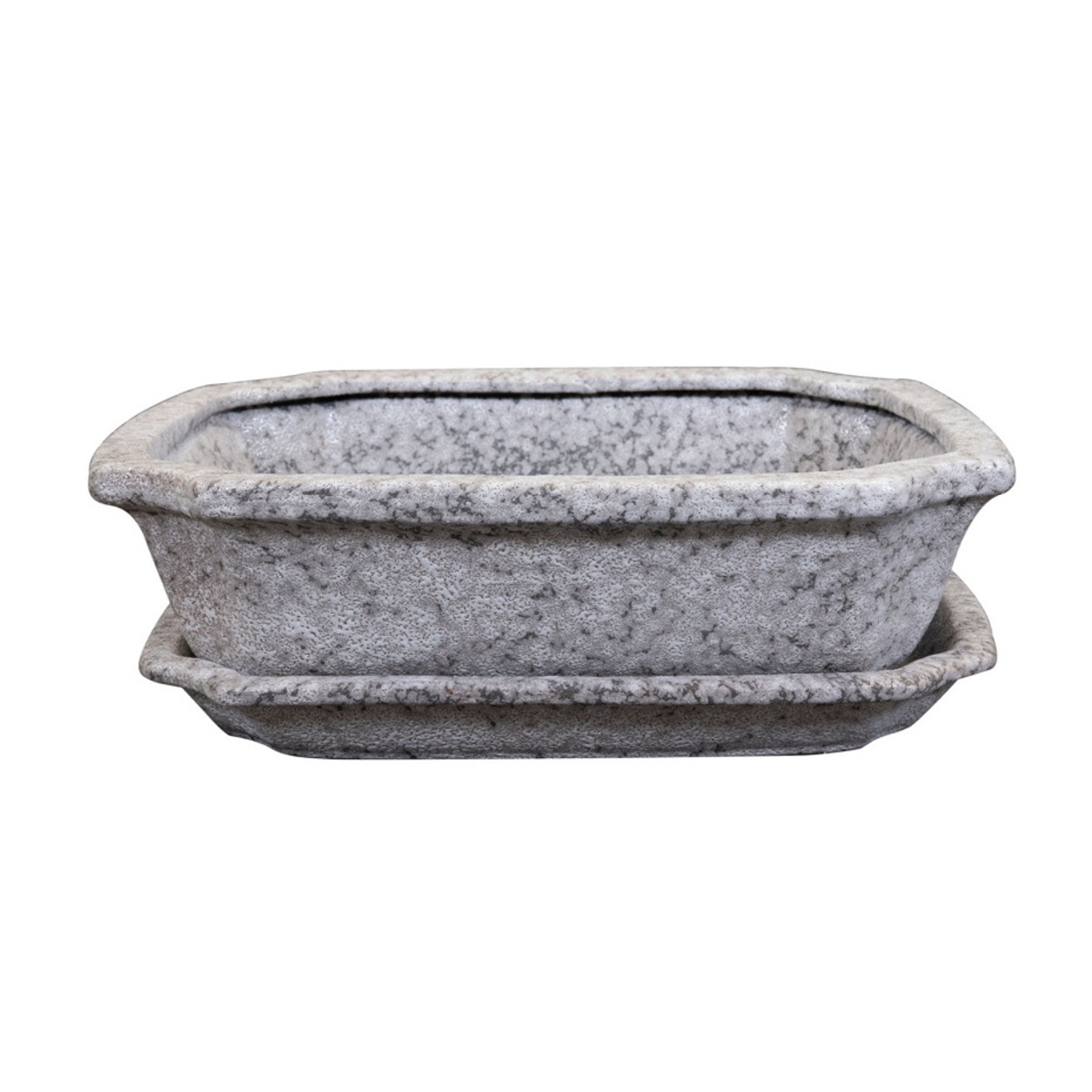 Keramické květináče - Miska hranatá s podmiskou keramická RIKI STONE sv.šedá 32x27cm