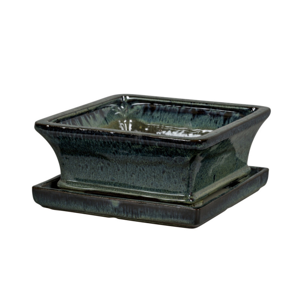 Keramické květináče - Miska keramická hranatá s podmiskou NARA 02DA glazovaná zelená 15x7,5cm