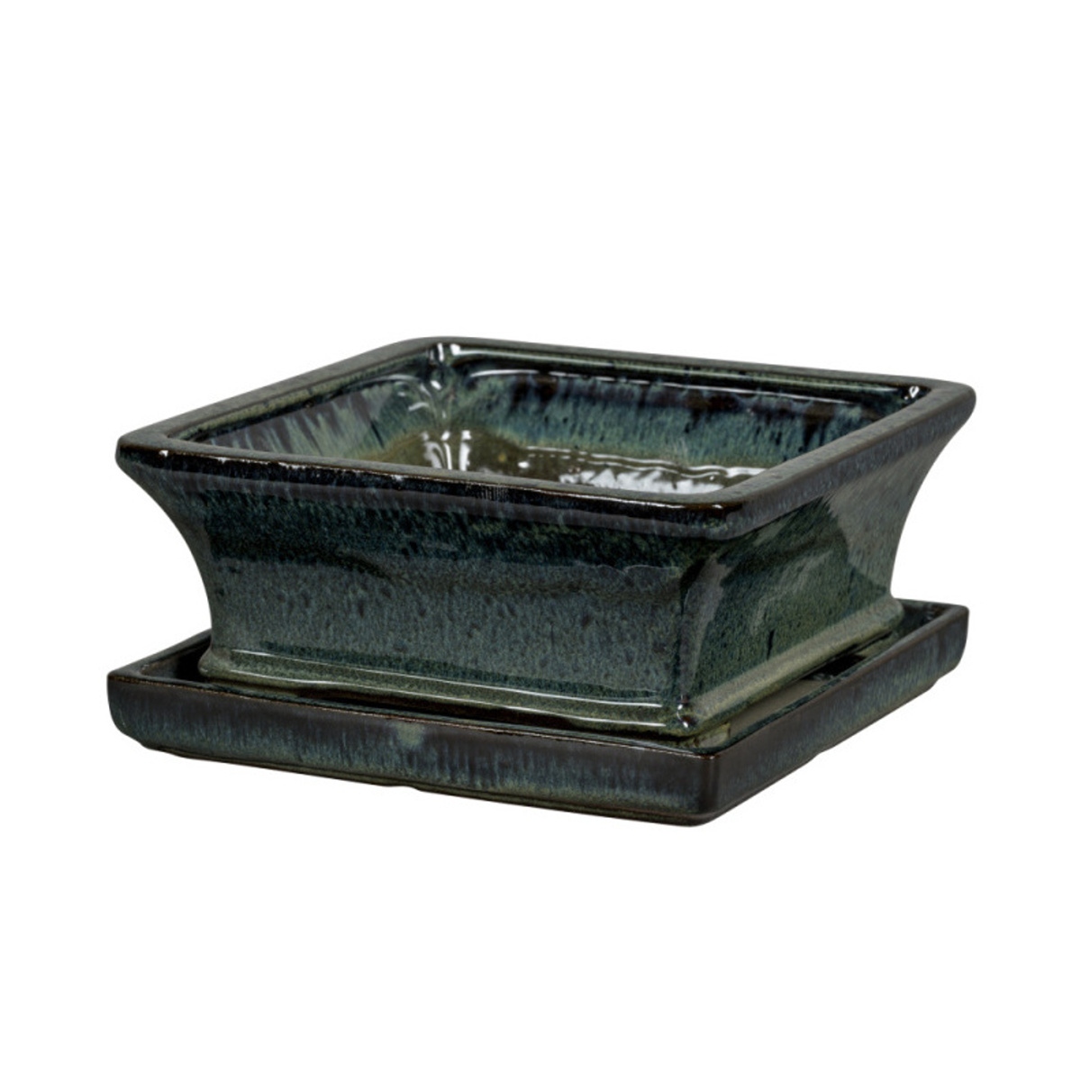 Keramické květináče - Miska keramická hranatá s podmiskou NARA 02DA glazovaná zelená 25x11,5cm