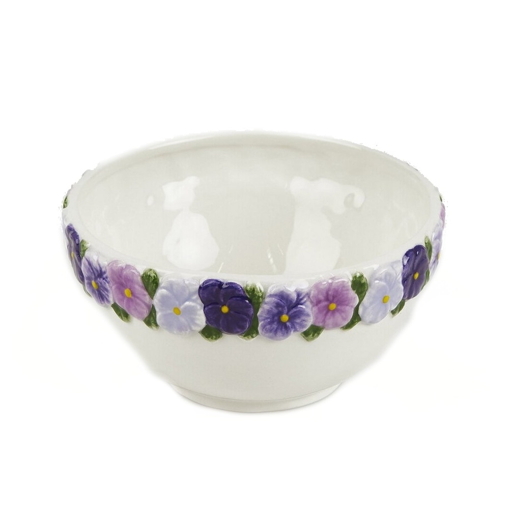 Misky a mísy - Miska keramická s květy macešky fialovo-bílá 16cm