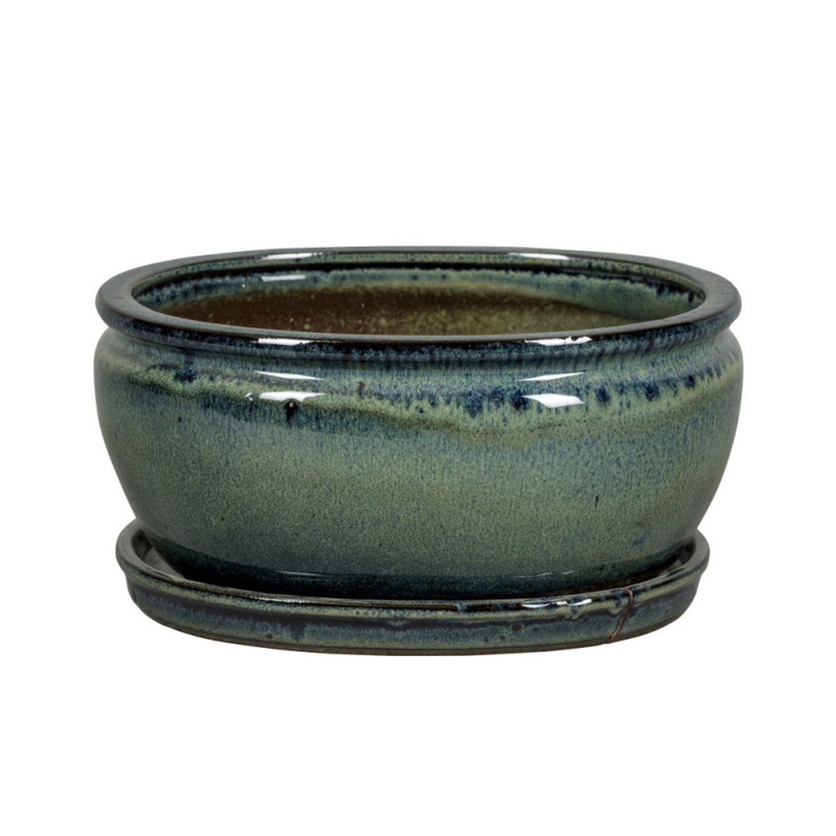 Keramické květináče - Miska keramická s podmiskou NARA 01DA glazovaná zelená 15,5cm