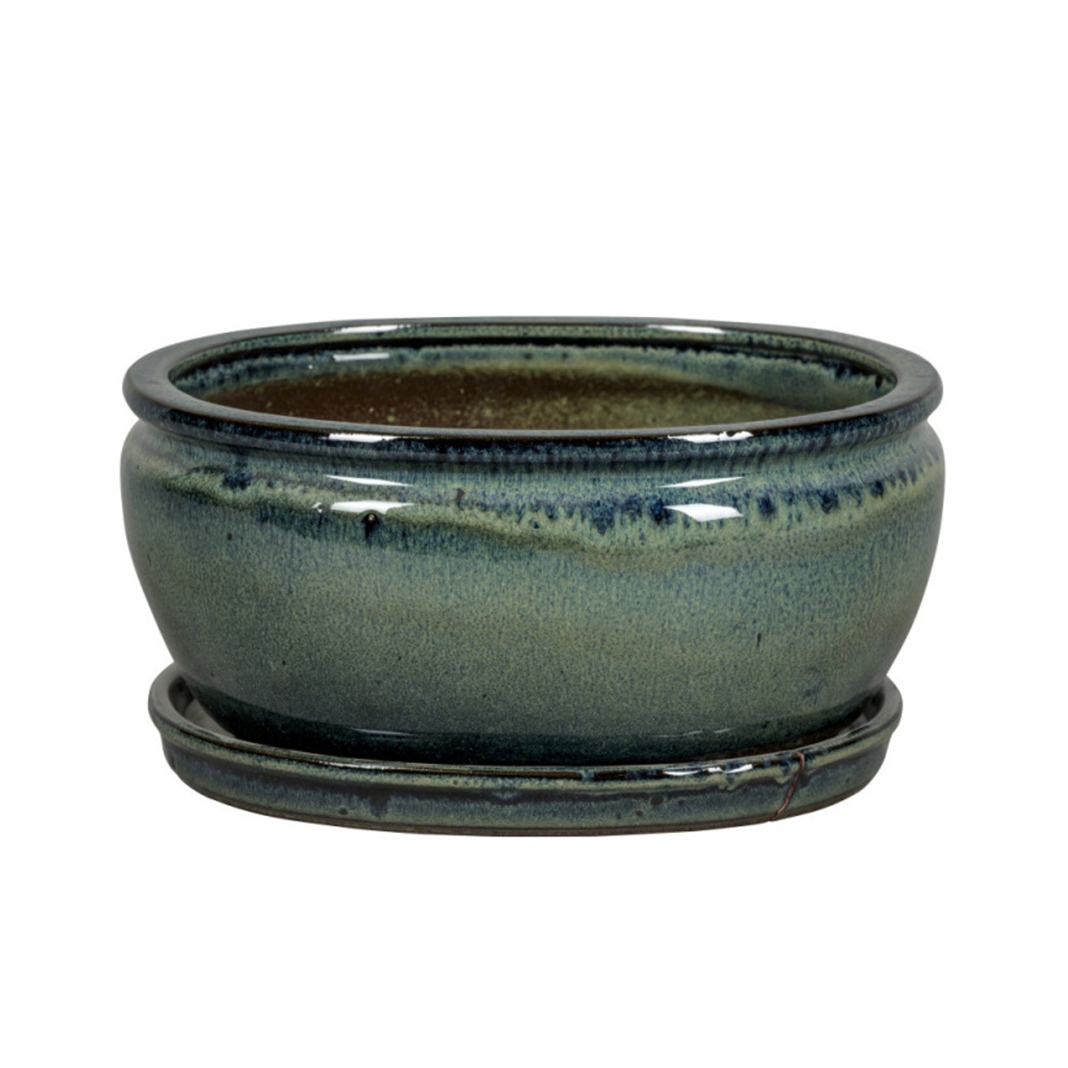 Keramické květináče - Miska keramická s podmiskou NARA 01DA glazovaná zelená 20cm