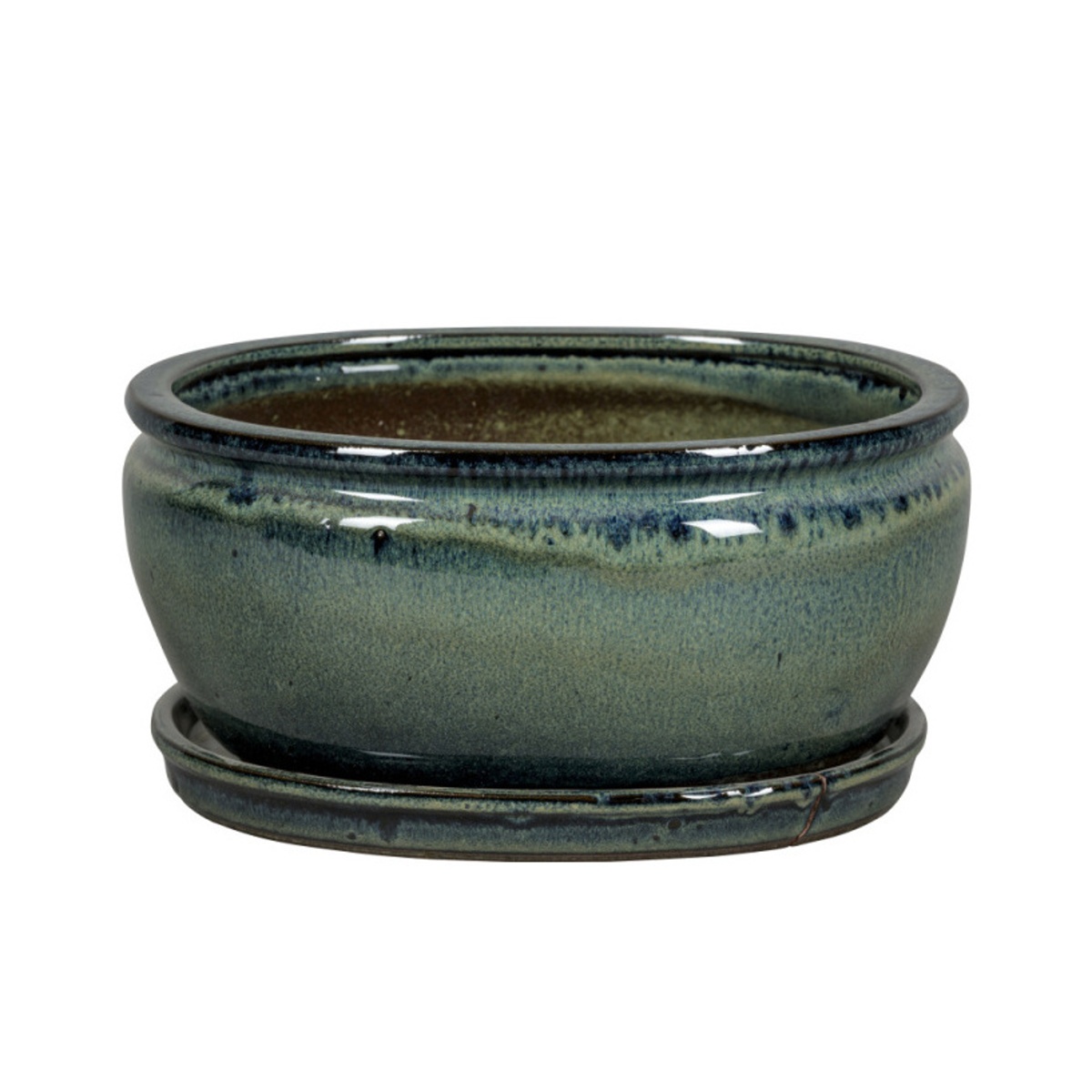 Keramické květináče - Miska keramická s podmiskou NARA 01DA glazovaná zelená 25cm