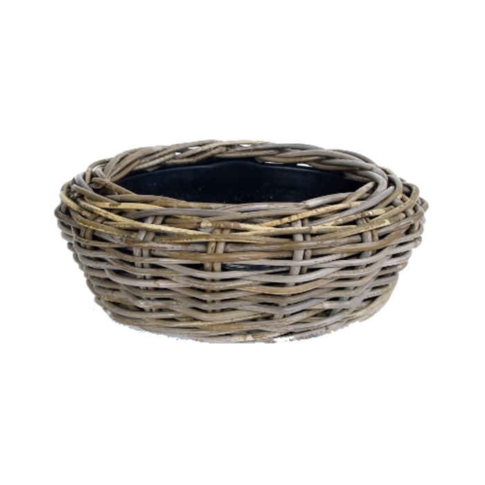 Proutěné a dřevěné obaly - Miska kulatá DRYPOT ratanová s plastovou vložkou šedá 32cm