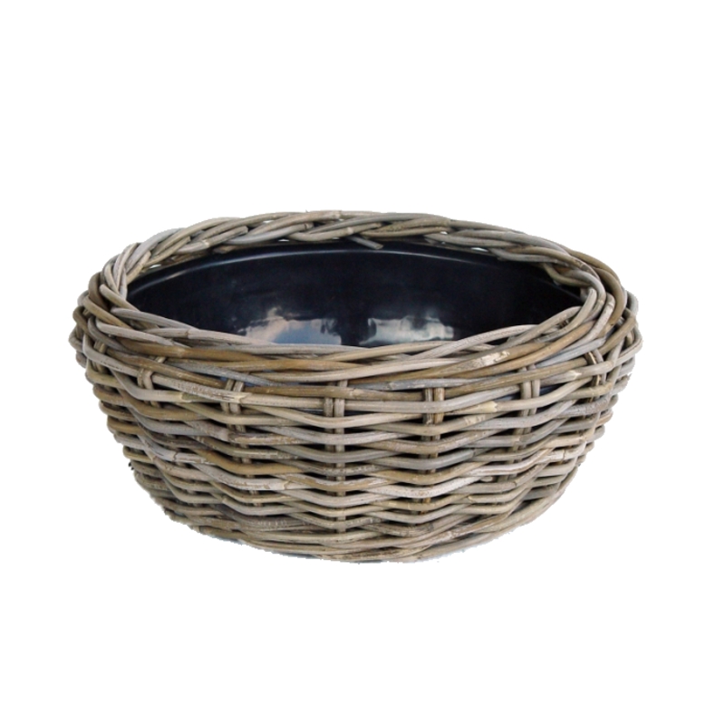 Proutěné a dřevěné obaly - Miska kulatá DRYPOT ratanová s plastovou vložkou šedá 44cm