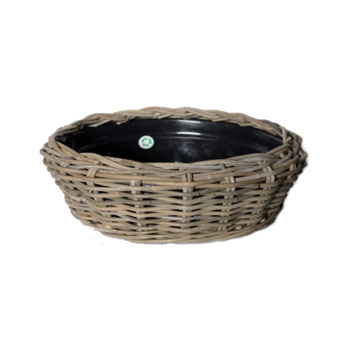Proutěné a dřevěné obaly - Miska kulatá DRYPOT ratanová s plastovou vložkou šedá 46cm