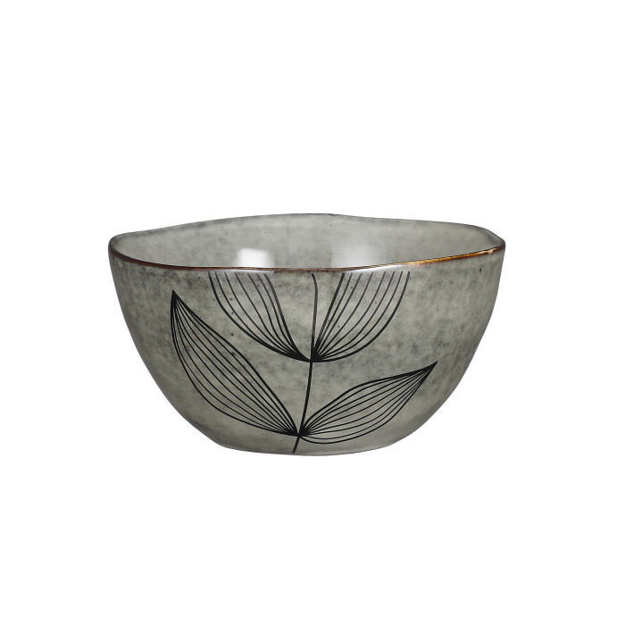 Misky a mísy - Miska kulatá kameninová TABO s listy šedá 15cm