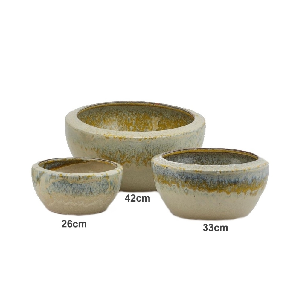 Keramické květináče - Miska kulatá keramická glazovaná béžovo-modrá 33cm