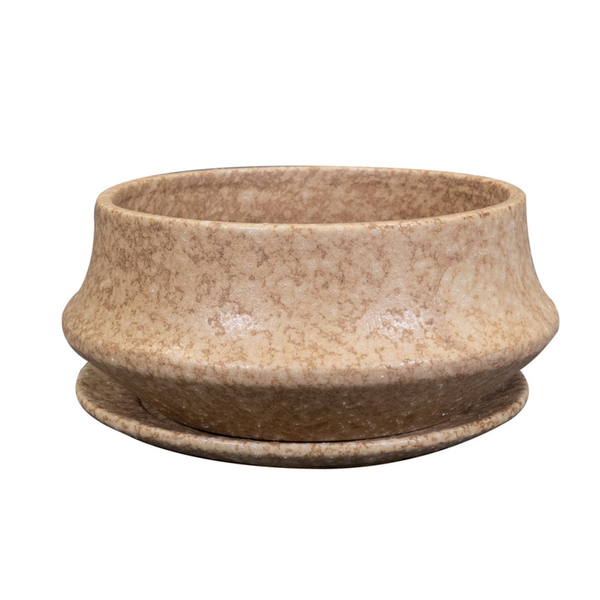 Keramické květináče - Miska kulatá s podmiskou keramická RIKI STONE písková 20cm