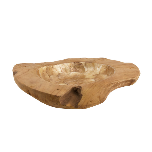 Dřevěné servírovací misky a talíře - Miska kulatá teak a perleť přírodní 37cm