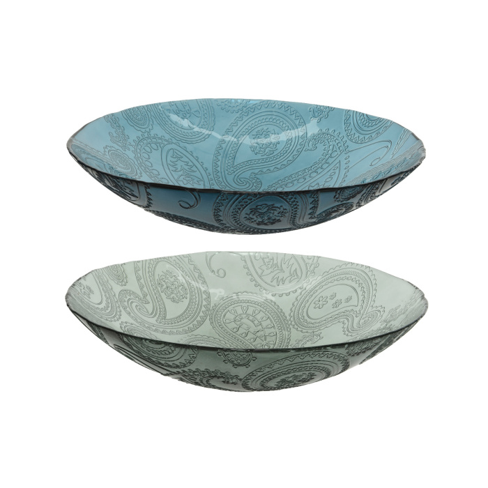 Misky a mísy - Miska kulatá z recyklovaného skla s ornamentem mix 40cm