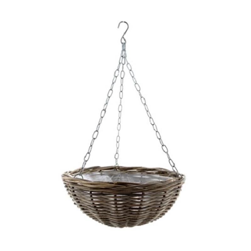 Proutěné a dřevěné obaly - Miska kulatá závěsná ratanová s plastovou vložkou šedá 40cm