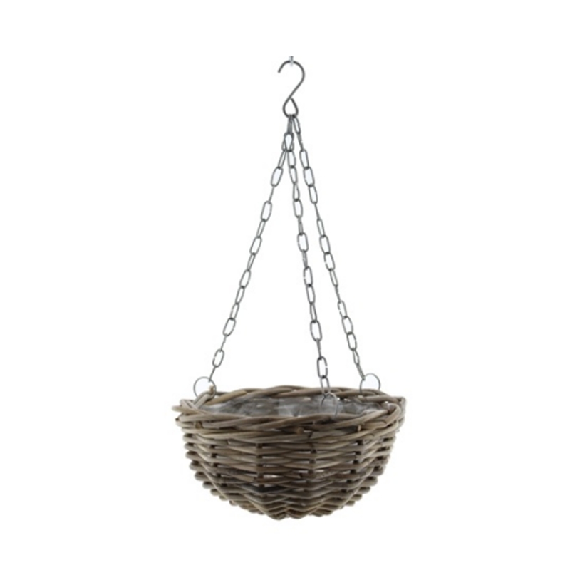 Proutěné a dřevěné obaly - Miska kulatá závěsná ratanová s plastovou vložkou šeddá 30cm