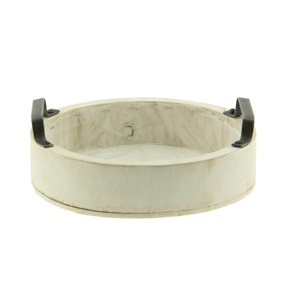 Proutěné a dřevěné obaly - Miska MAUD kulatá dřevěná s igelitem 2 ucha bílá 31cm