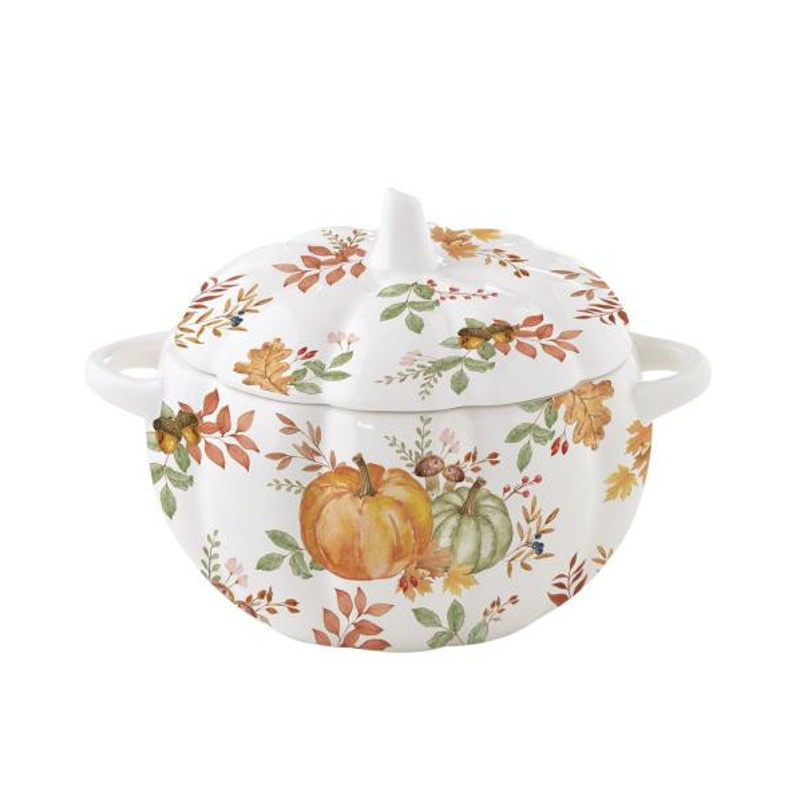 Misky a mísy - Miska polévková porcelánová HARVEST se 2 uchy a víčkem 15cm