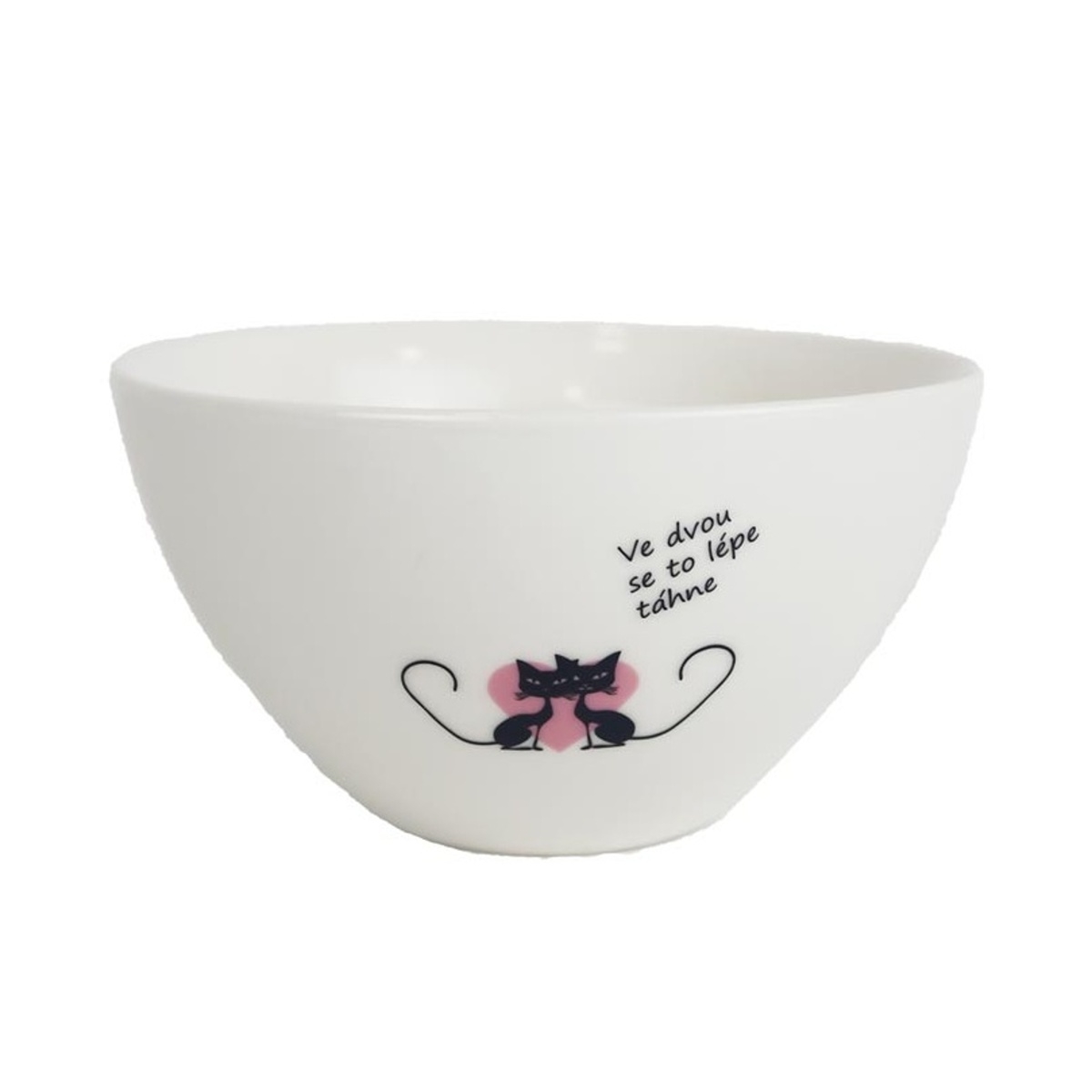 Misky a mísy - Miska porcelánová VE DVOU SE TO LÉPE TÁHNE  s kočkou 13cm