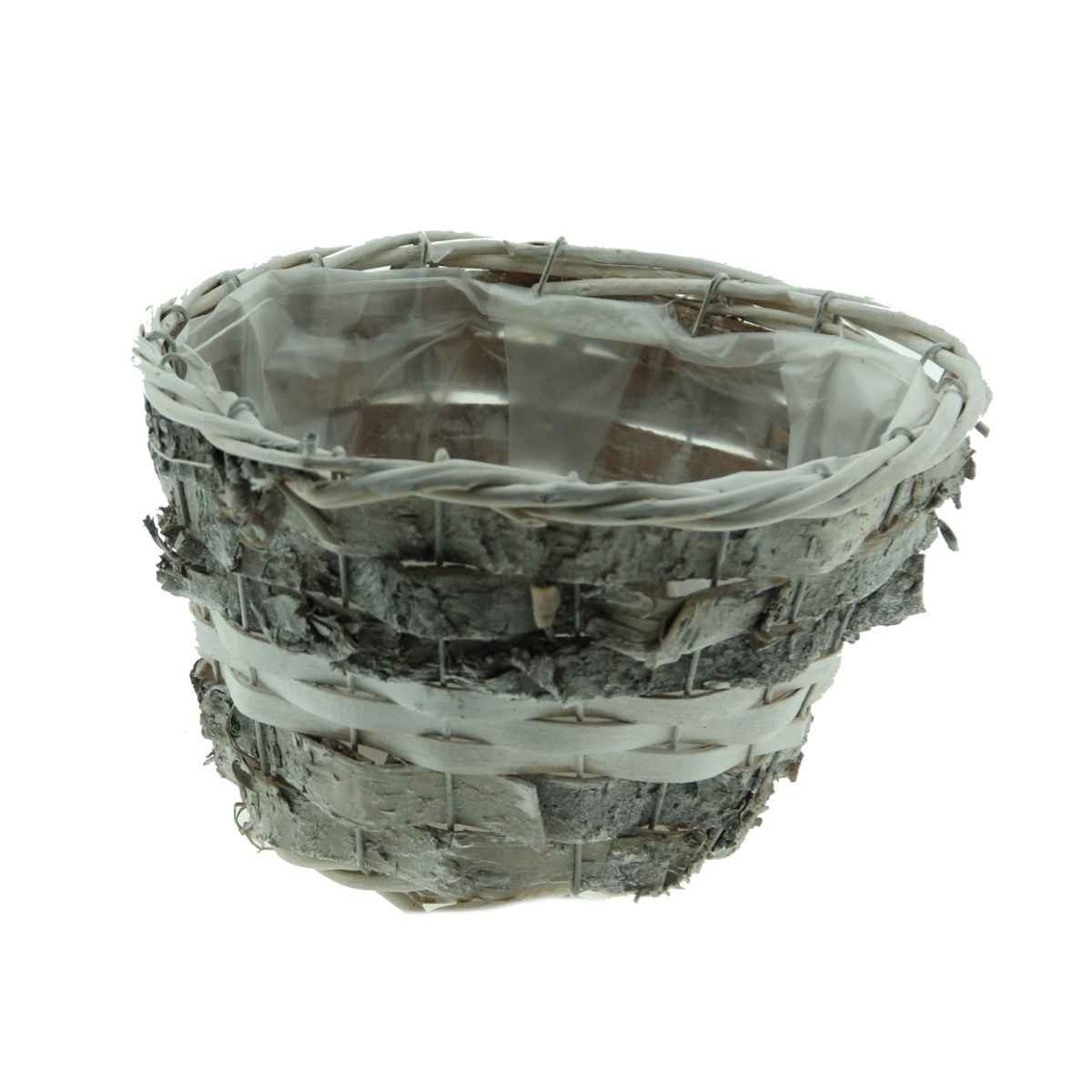 Proutěné a dřevěné obaly - Miska proutěná s kůrou šedo-bílá 20cm