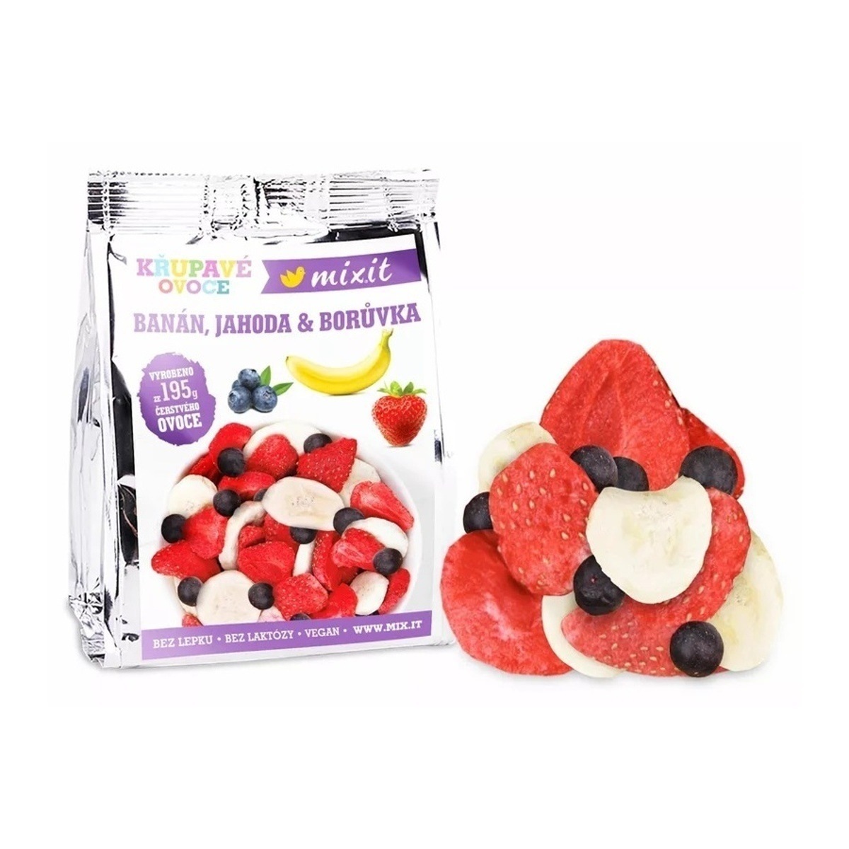 Mixit - Mixit křupavé ovoce do kapsy Banán, Jahoda, Borůvka 23g