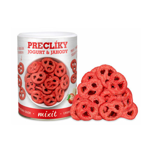 Čokoládové pochoutky - Mixit Preclíky v jogurtové čokoládě s jahodami 250g
