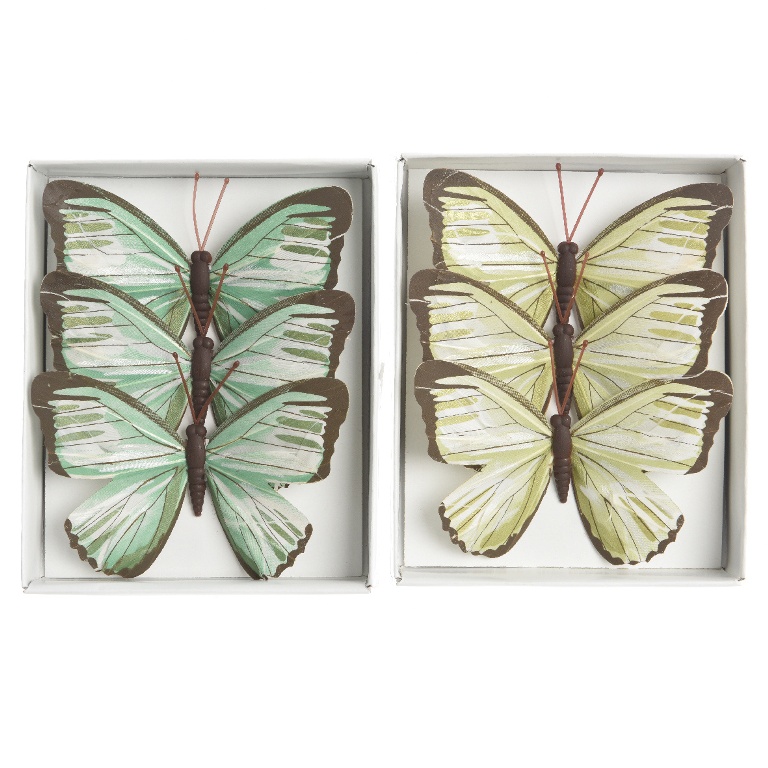 Motýl látkový na drátku 3ks 12cm žlutý nebo zelený-1