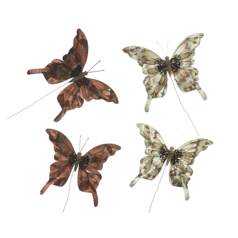 Zápichy - Motýl na drátku 2ks z organzy 14cm mix barev