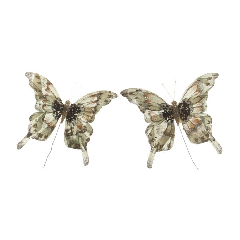 Motýl na drátku 2ks z organzy 14cm mix barev-0