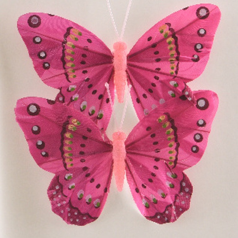 Motýl na drátku 2ks z peří 12 cm mix barev-0