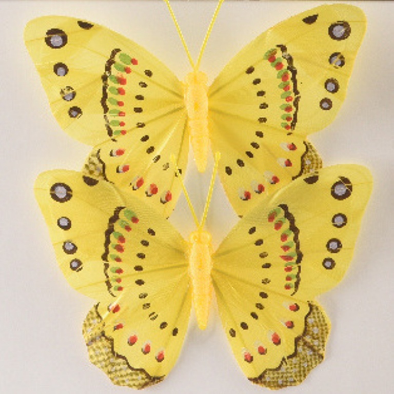 Motýl na drátku 2ks z peří 12 cm mix barev-2