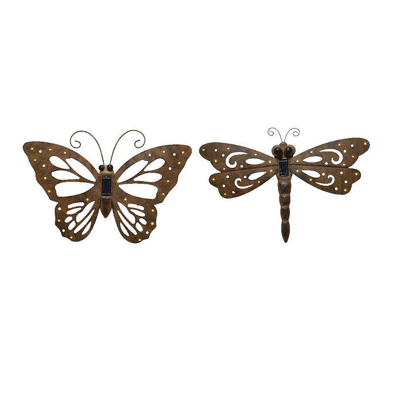 Kovové dekorace - Motýl nebo vážka na zeď 20LED teplá bílá venkovní 53cm