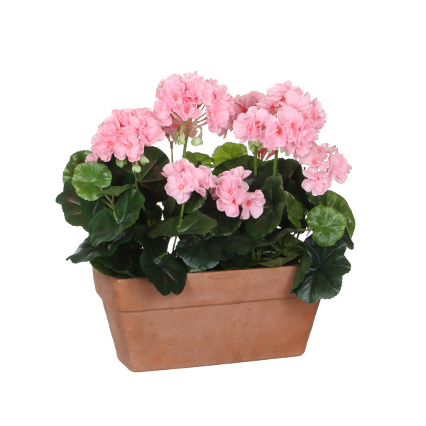 Umělé květiny v obalu - Muškát hrnkový umělý v truhlíku sv.růžový 40x29cm