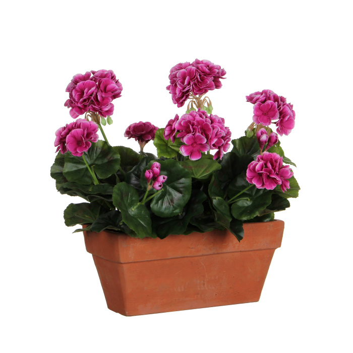 Umělé květiny v obalu - Muškát hrnkový umělý v truhlíku tm.růžový 40x29cm