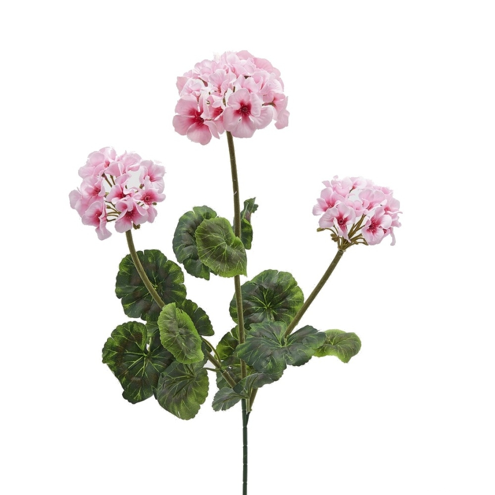 Letní umělé květiny - Muškát v trsu umělý se 3 květy sv.růžový 70cm