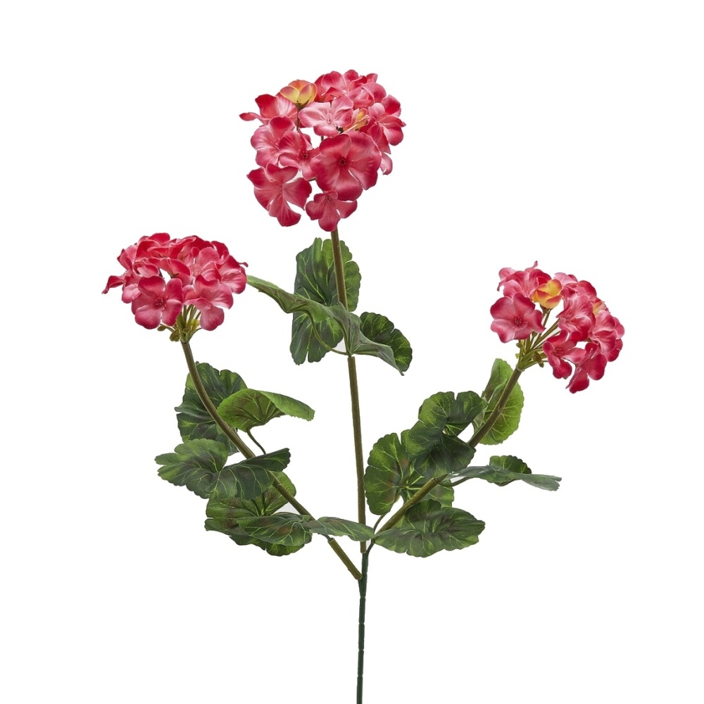 Letní umělé květiny - Muškát v trsu umělý se 3 květy tm.růžový 70cm