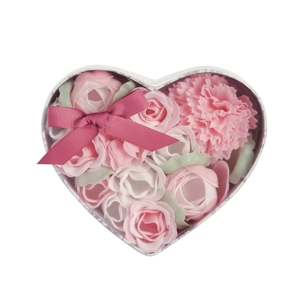 Tuhá mýdla - Mýdlo květové ROSE v srdcové krabici 17cm