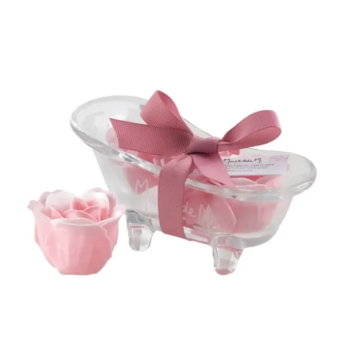 Tuhá mýdla - Mýdlo ROSE se skleněnou mýdlenkou a růží 3ks 15cm