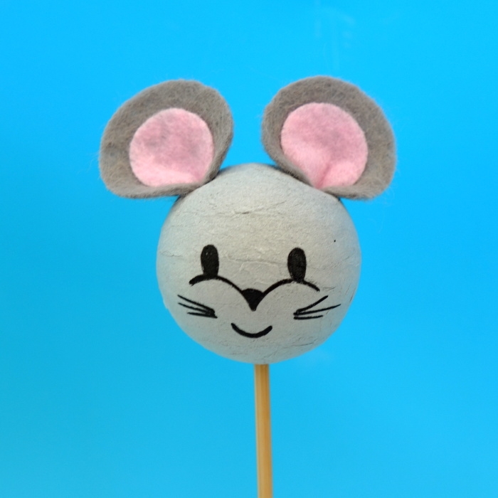 Zápichy - Myš hlava  plstěná s vatou šedá 5ks