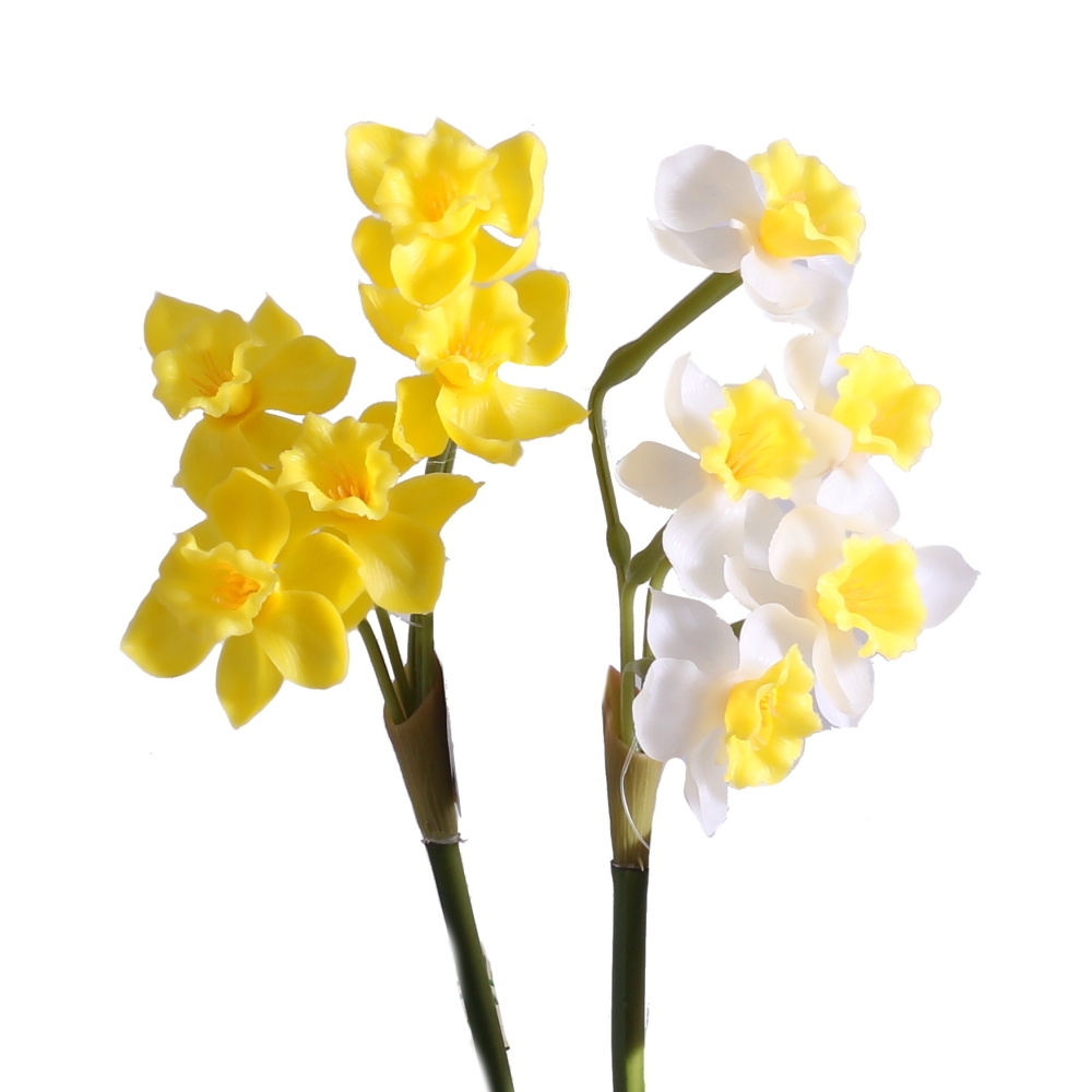 Jarní umělé květiny - Narcis řezaný umělý s 5 květy mix žlutý/bílý 52cm