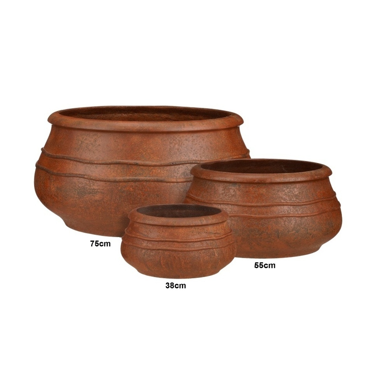 Kompozitní květináče - Nízký buclatý květináč PIAZZA fibrestone rezavý 38cm