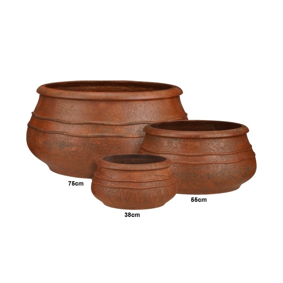 Kompozitní květináče - Nízký buclatý květináč PIAZZA fibrestone rezavý 55cm