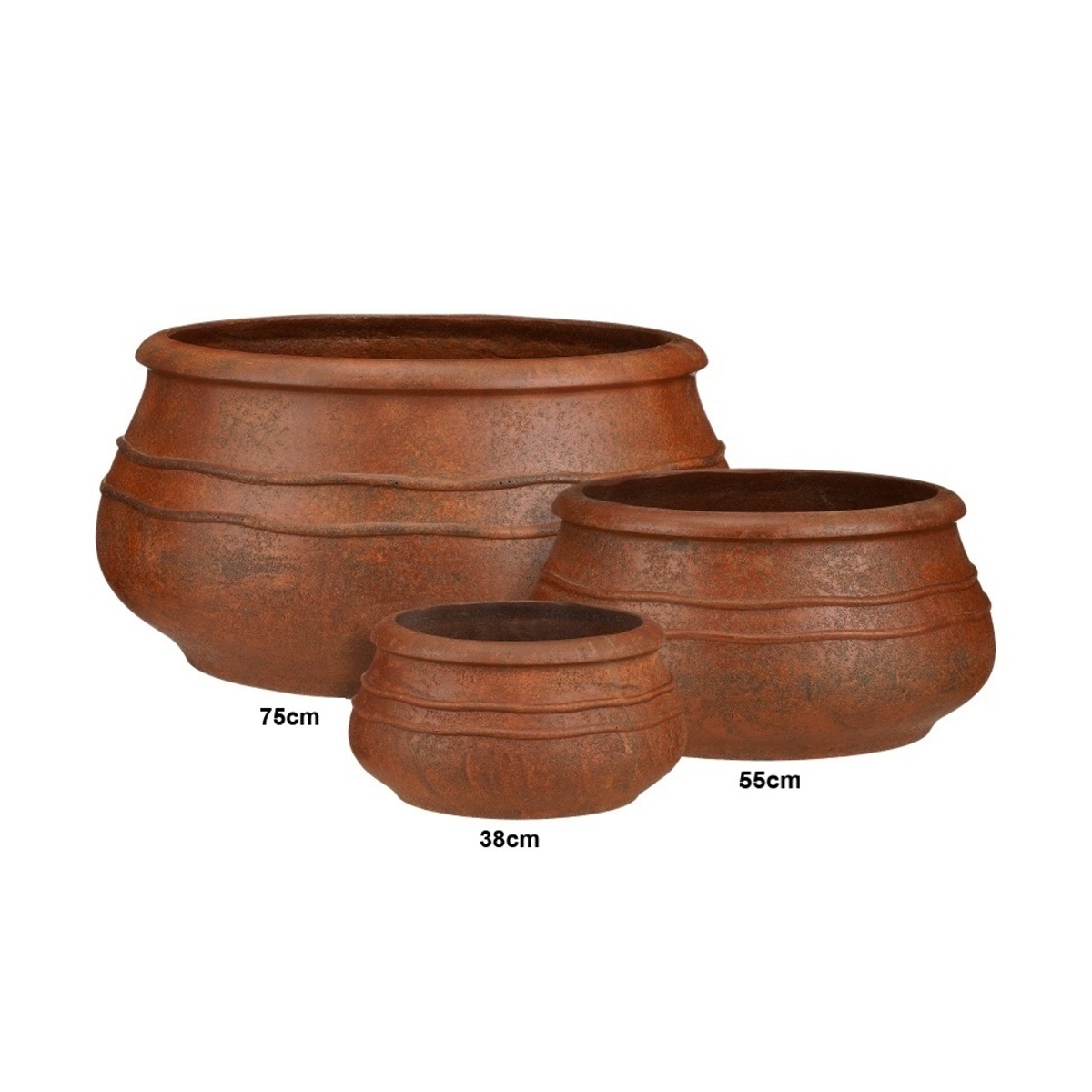 Kompozitní květináče - Nízký buclatý květináč PIAZZA fibrestone rezavý 75cm