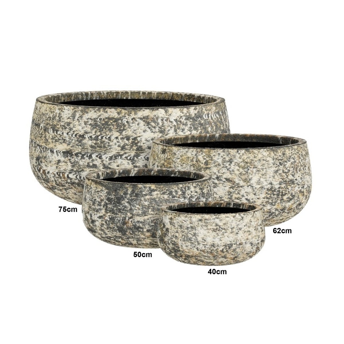 Kompozitní květináče - Nízký kulatý květináč STILO s patinou fibrestone 62cm