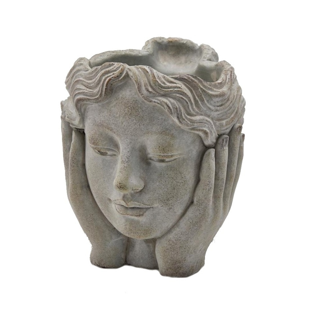 Keramické obaly - Obal betonový ženská hlava sv.šedý 17cm