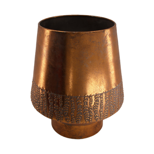 Kovové a plechové obaly - Obal kónický na noze dekor listy kov 34,5cm