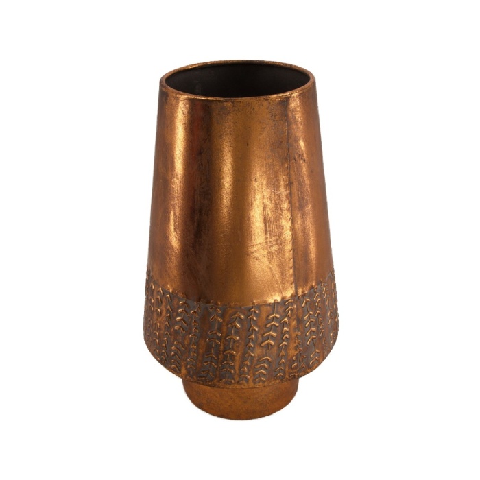 Kovové a plechové obaly - Obal kónický na noze dekor listy kov měděná 31,5cm