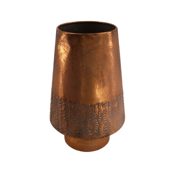 Kovové a plechové obaly - Obal kónický na noze dekor listy kov měděná 36cm