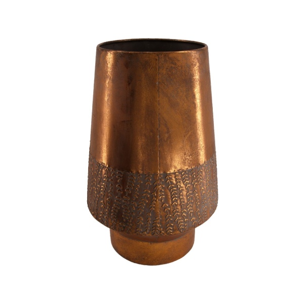 Kovové a plechové obaly - Obal kónický na noze dekor listy kov měděná 41,5cm