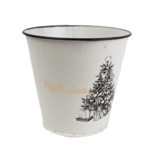 Kovové a plechové obaly - Obal kovový kulatý VESELÉ VÁNOCE černo-bílá 18cm